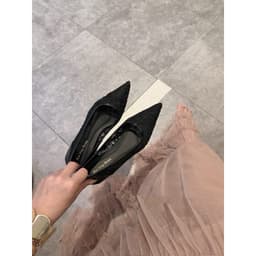 Giày bệt mũi nhọn ren phối nơ vắt & ren trơn lùi size 6