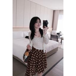 (Dmina YJIA) Set 3 chi tiết gồm set áo ren 2s và cardigan kèm chân váy chấm bi chéo tà 6