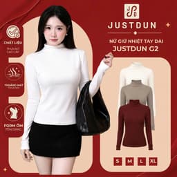Áo Thun Ôm Body Nữ Giữ Nhiệt Tay Dài JUSTDUN G2 – Cổ Cao 3cm, Chất Nhung Mịn Dày Dặn, Co Giãn 1