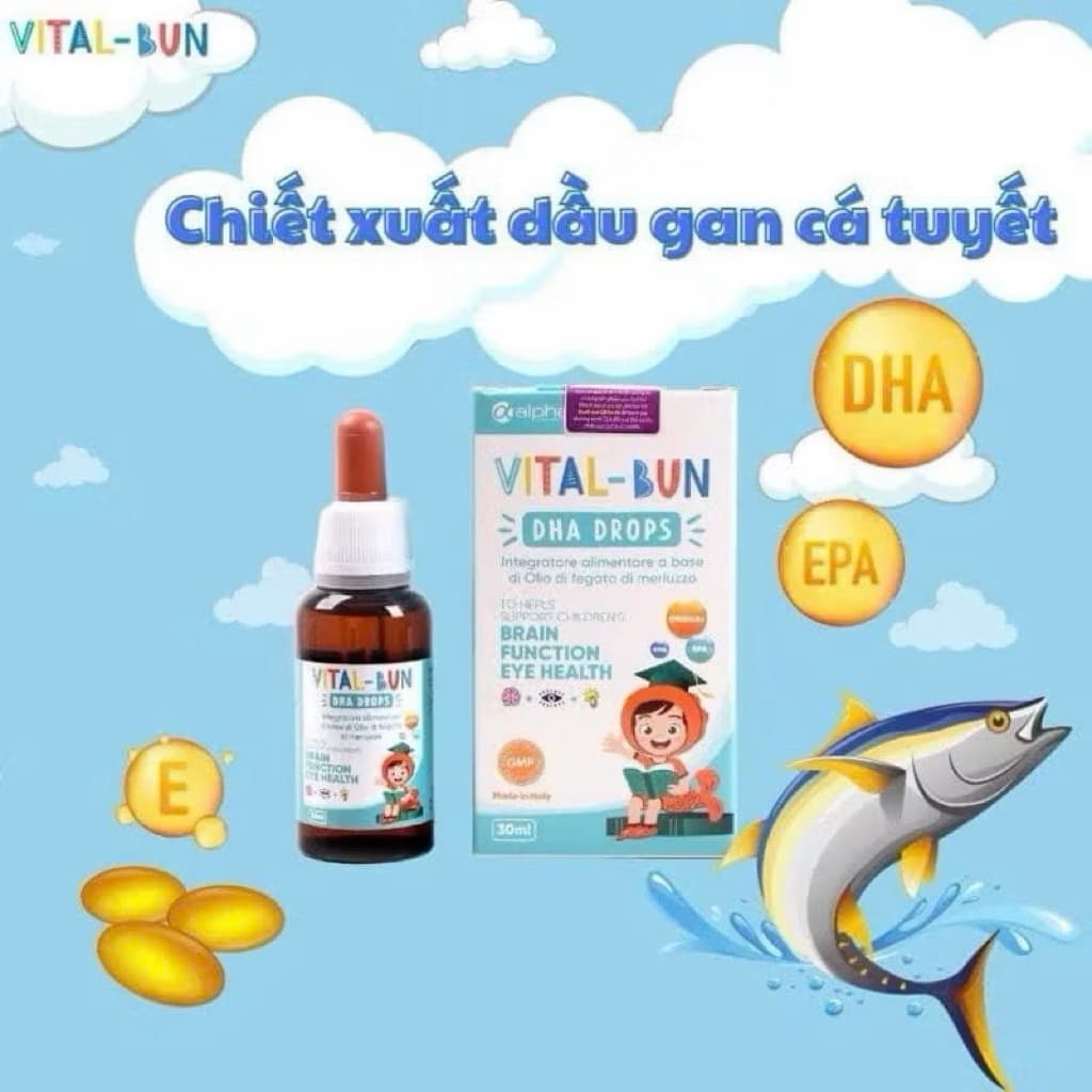 Vital- Bun DHA Drops từ dầu gan cá tuyết ko tanh giúp con phát triển não bộ và thị giác,<BUNBUN SHOP 20