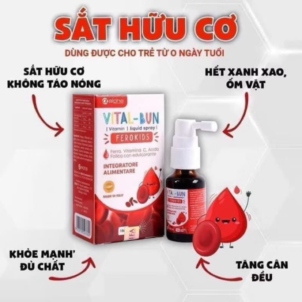 Sắt xịt Vital -Bun dẻo kids bổ sung sắt cho trẻ sơ  sinh và trẻ nhỏ . giảm tỉ lệ thiếu máu ở trẻ> BUN BUN SHOP