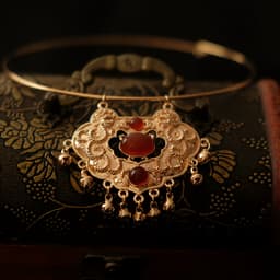 Vòng Cổ Kiềng Bình An Trường Mệnh Cổ Phong Trung Hoa Đính Ngọc Đỏ Vintage Phụ Kiện Hanfu Cổ Trang Cao Cấp 4