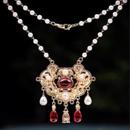 Vòng Cổ Kiềng Bình An Trường Mệnh Cổ Phong Trung Hoa Đính Ngọc Đỏ Vintage Phụ Kiện Hanfu Cổ Trang Cao Cấp 2