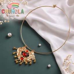 Vòng Cổ Kiềng Bình An Trường Mệnh Cổ Phong Trung Hoa Đính Ngọc Đỏ Vintage Phụ Kiện Hanfu Cổ Trang Cao Cấp 1