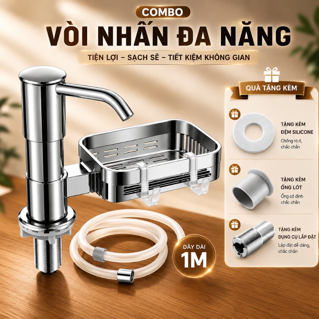 Bộ Vòi Bơm Hút Nước Rửa Chén Kèm Giá Để Đồ Gắn Bồn Rửa Bát Bằng Nhựa ABS Cao Cấp Với Ống Dẫn Silicon 120cm Tiện Dụng