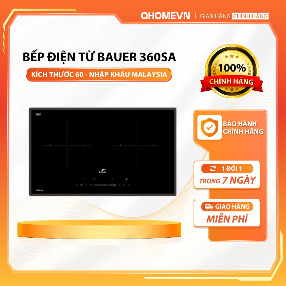 Bếp từ đôi Bauer 360SA - Nhập khẩu nguyên chiếc Malaysia - Kích thước 600 - Bảo hành chính hãng 3 năm | Hàng chính hãng