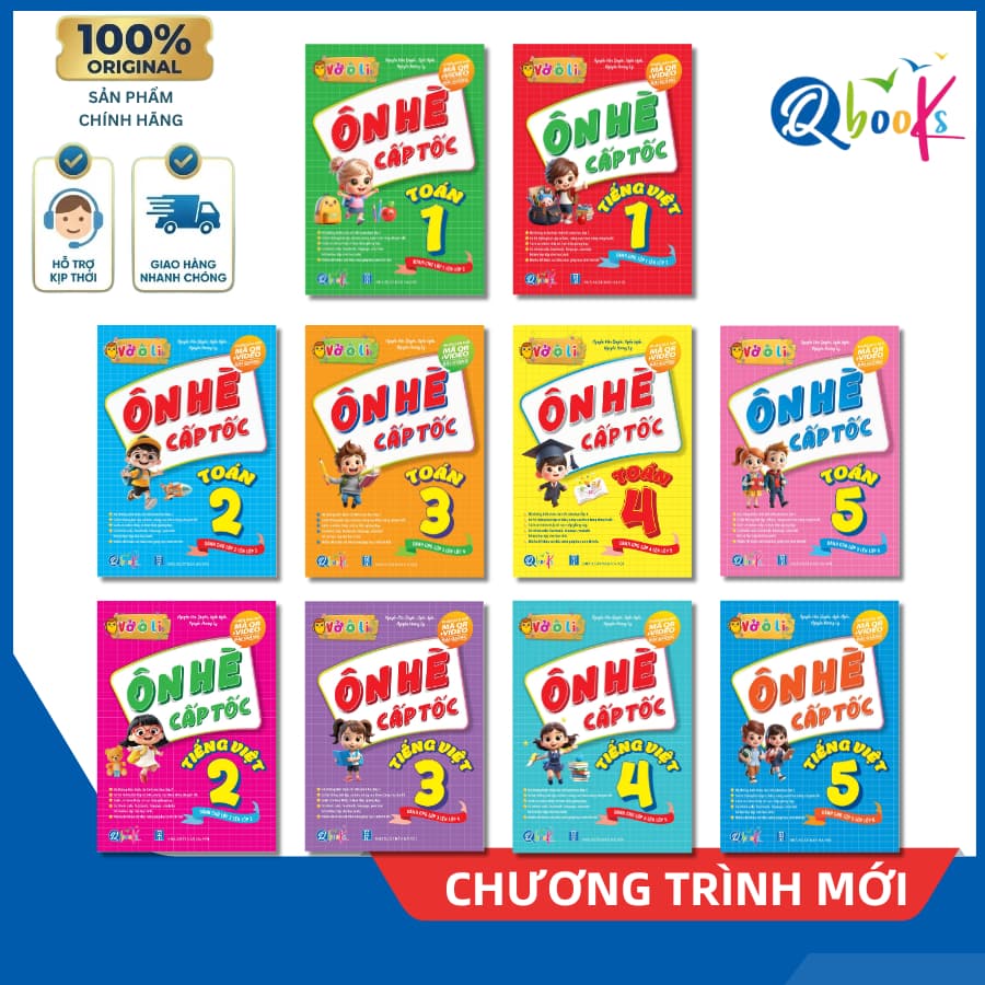 Combo Sách - Vở Ô Li Ôn Hè Cấp Tốc Toán, Tiếng Việt (Từ Lớp 1 Đến Lớp 5) - Kèm Video Bài Giảng [2 cuốn]