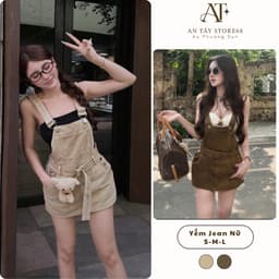 Yếm Jean Nữ Kèm Đai Màu Nâu/ Be Vải Qc Đẹp #8616 Dáng Ngắn  Hack Dáng Dễ Phối Đồ 8