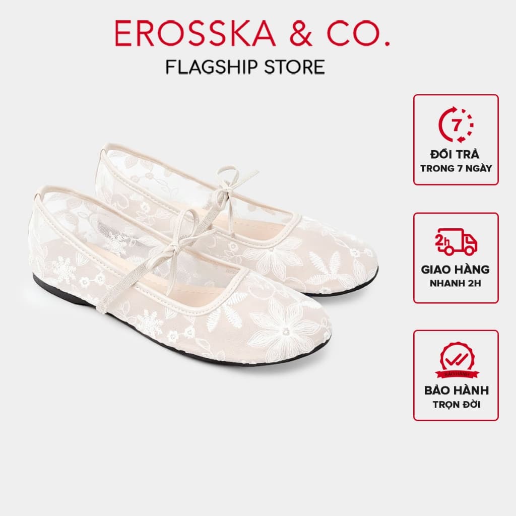 [EROSSKA] - Giày đế bằng lười thêu hoa phong cách giày lười kiểu dáng basic thời trang màu kem - EL129