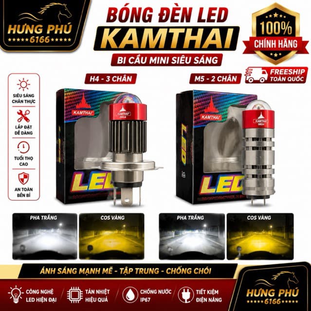 Bóng led kamthai bi cầu mini pha trắng cod vàng