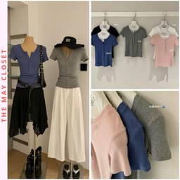 [SẴN] 𝑻𝒉𝒆𝑴𝒂𝒚 x 𝐖𝐆𝐖𝐄/ Áo Thun Cổ Trụ Tàu Nữ Ôm Body WG.WE 9209, Áo Thun Nữ Cộc Tay Cổ Tròn Trơn Cài Cúc Basic 1