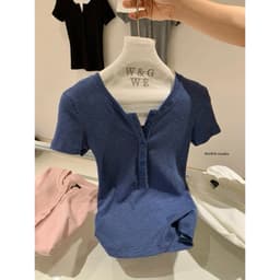 [SẴN] 𝑻𝒉𝒆𝑴𝒂𝒚 x 𝐖𝐆𝐖𝐄/ Áo Thun Cổ Trụ Tàu Nữ Ôm Body WG.WE 9209, Áo Thun Nữ Cộc Tay Cổ Tròn Trơn Cài Cúc Basic 4
