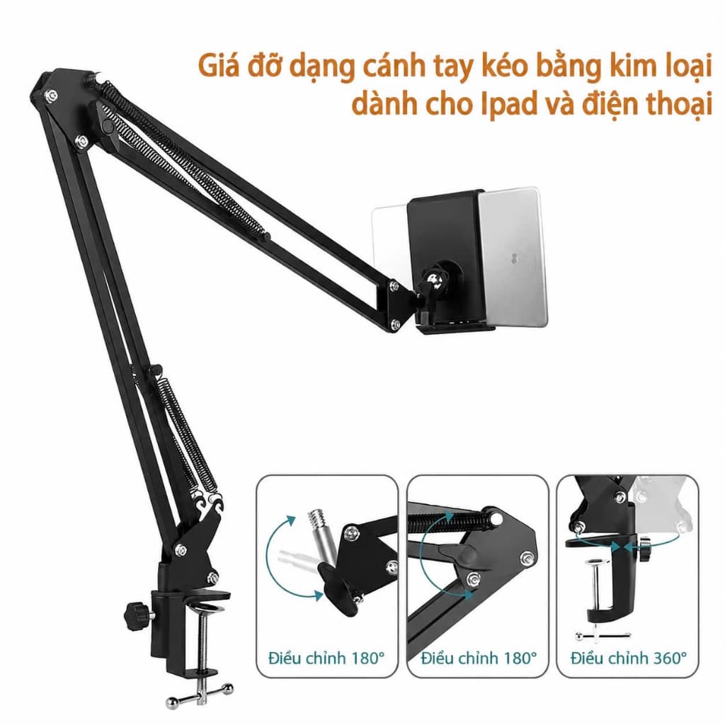 Giá đỡ Điện thoại, iPad , Kẹp Bàn, Gắn Đầu Giường, Xem Phim, Livestream