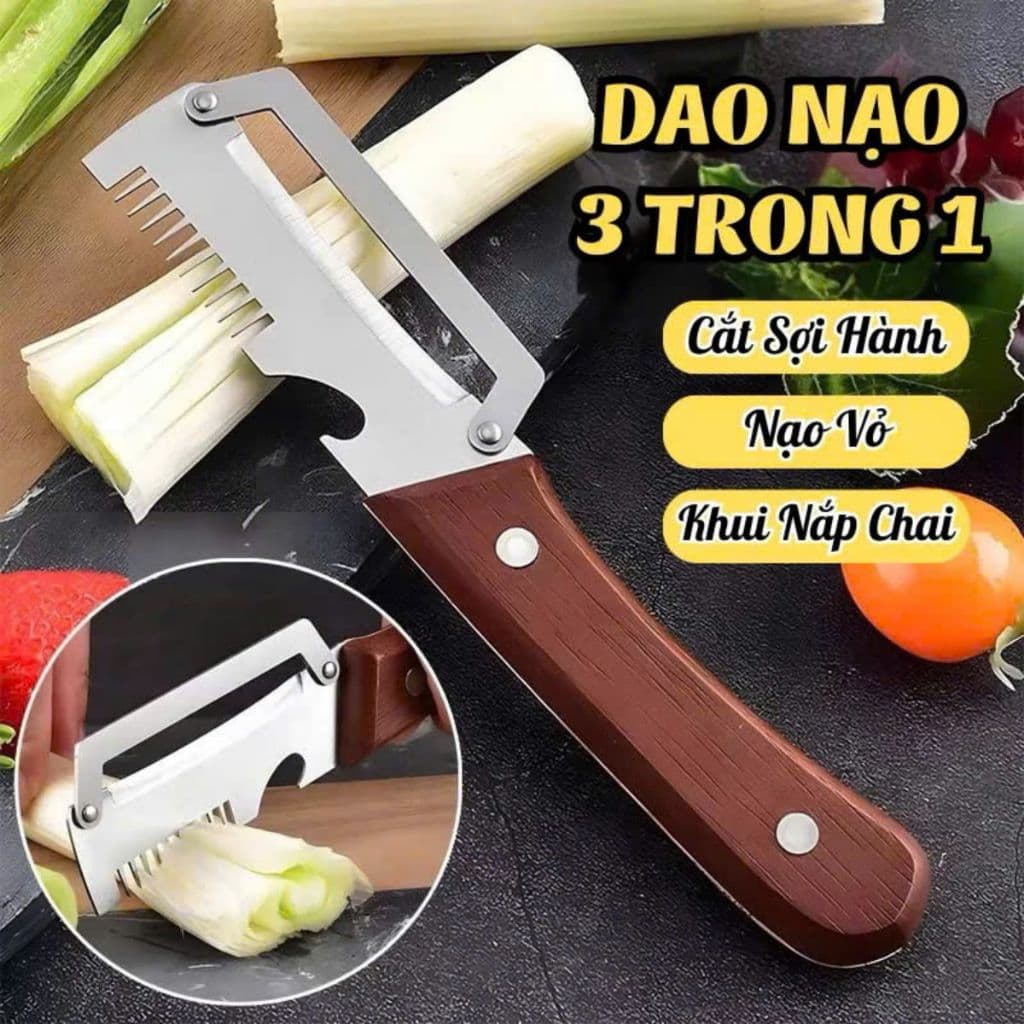 Dao Nạo Củ Quả 3 Trong 1, Dụng Cụ Bào Sợi, Gọt Vỏ, Mở Nắp Chai Đa Năng Lưỡi Thép Không Gỉ Sắc Bén