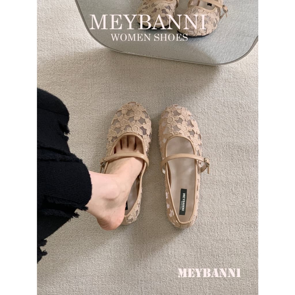 Giày Búp Bê MEYBANNI Mũi Tròn Lưới  Phối Quai Ngang Dễ Thương - C747