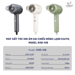 Máy sấy tóc ion âm hai chiều nóng lạnh Kaiyo, model KHD-418, màu ghi đậm 3