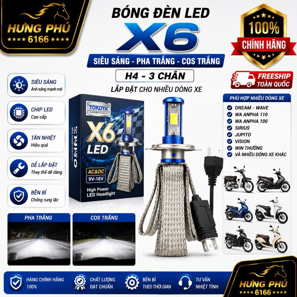 Bóng led 3 tim x6 3 cân h4