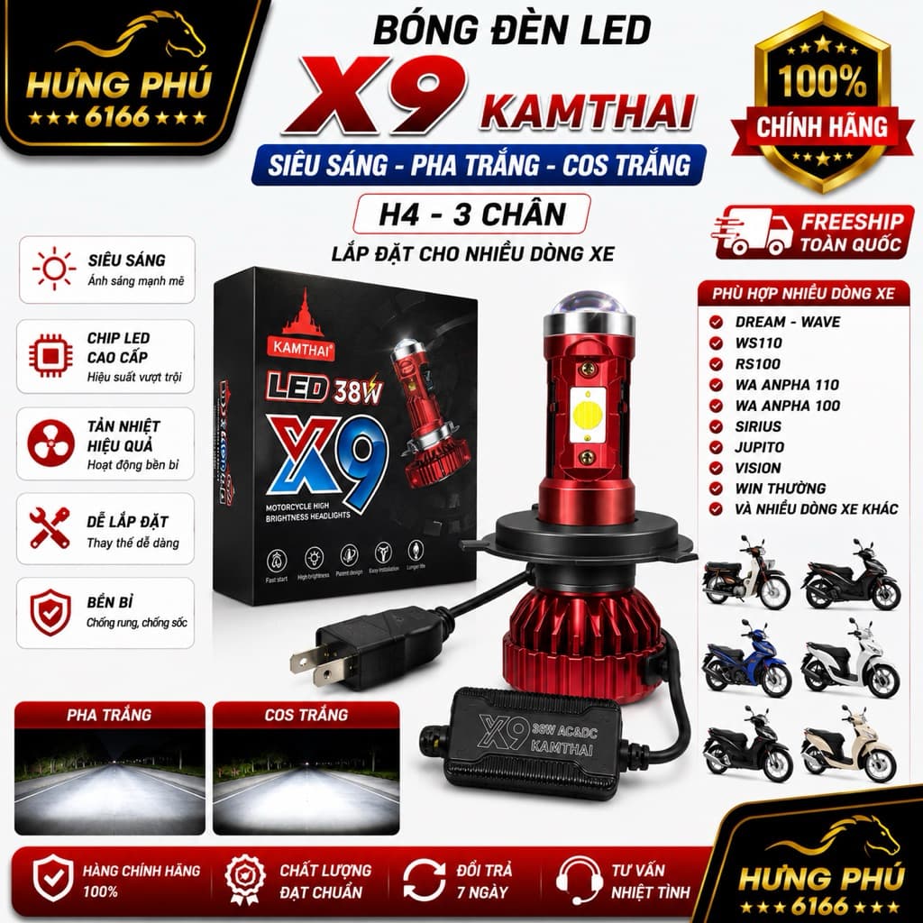 Bóng led bi cầu kamthai x9 chân h4 bong đa năng