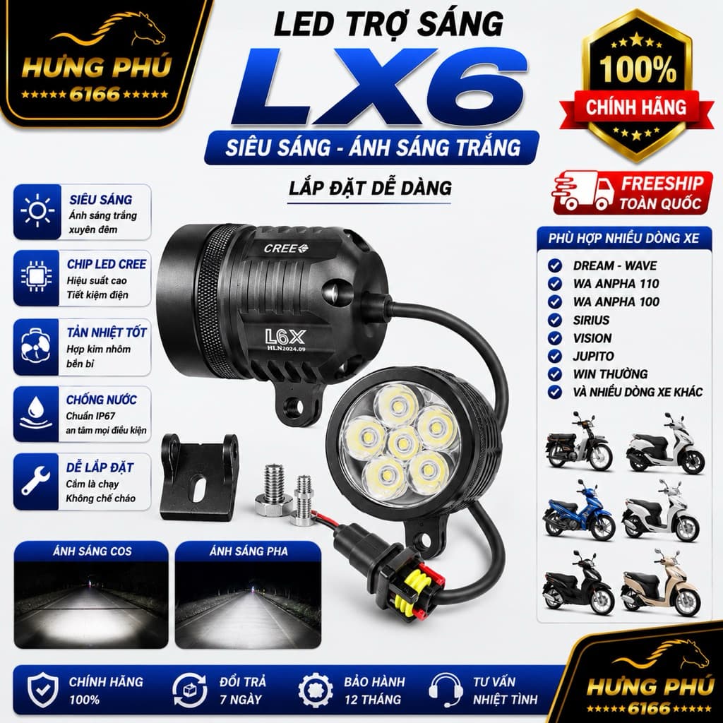 Bóng led trợ sáng l6x siêu sáng