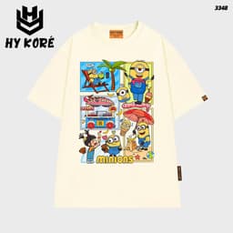 Áo Thun HY KORÉ Minnion Kem 3348 Form Rộng Localbrand Oversize Unisex Vải Cotton 75% Nam Nữ Mặc Đẹp 1