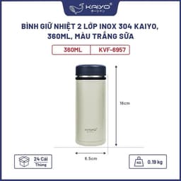 Bình giữ nhiệt hai lớp inox 304 Kaiyo, 360ml, màu trắng sữa mã [KVF-6957] 2