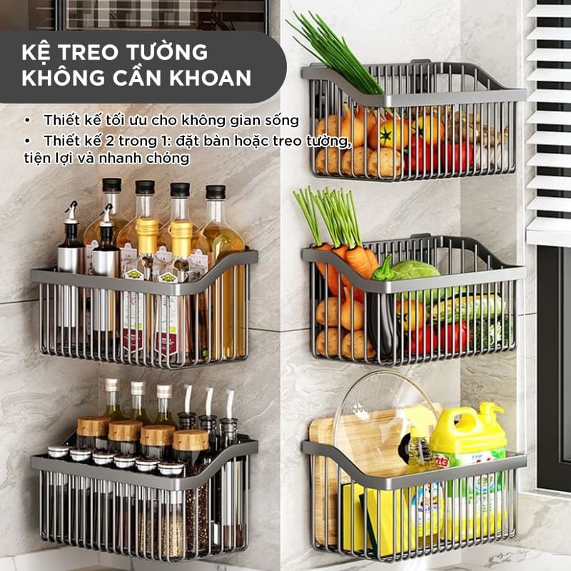 Kệ Để Đồ Nhà Bếp Đa Năng Sơn Tĩnh Điện - Giỏ Treo Tường Đựng Gia Vị, Rau Củ Chống Gỉ Sét