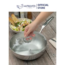 Chảo inox 316 liền khối 5-ply Premium Kaiyo -sâu lòng có vung kính 24cm [mã KIW-3819] 4