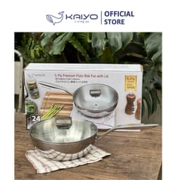 Chảo inox 316 liền khối 5-ply Premium Kaiyo -sâu lòng có vung kính 24cm [mã KIW-3819] 3
