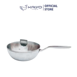 Chảo inox 316 liền khối 5-ply Premium Kaiyo -sâu lòng có vung kính 24cm [mã KIW-3819] 1