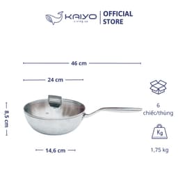 Chảo inox 316 liền khối 5-ply Premium Kaiyo -sâu lòng có vung kính 24cm [mã KIW-3819] 2