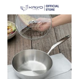 Chảo inox 316 liền khối 5-ply Premium Kaiyo -sâu lòng có vung kính 24cm [mã KIW-3819] 5