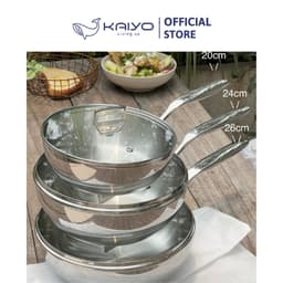 Chảo inox 316 liền khối 5-ply Premium Kaiyo -sâu lòng có vung kính 24cm [mã KIW-3819] 9