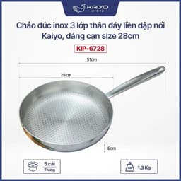 Chảo đúc inox 3 lớp thân đáy liền dập nổi Kaiyo, dáng cạn size 28cm [mã KIP-6728] 2