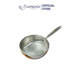 Chảo đúc inox 3 lớp thân đáy liền dập nổi Kaiyo, sâu lòng có vung kính size 24cm [mã KIW-6735] 1