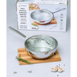 Chảo đúc inox 3 lớp thân đáy liền dập nổi Kaiyo, sâu lòng có vung kính size 24cm [mã KIW-6735] 3