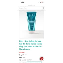 Kem dưỡng ẩm IASO DR. IASO Cica-Maca Cream Kem Dưỡng Ẩm Làm Dịu - KEM DƯỠNG ẨM Dr. IASO Kem Cica Maca Cream D34 5
