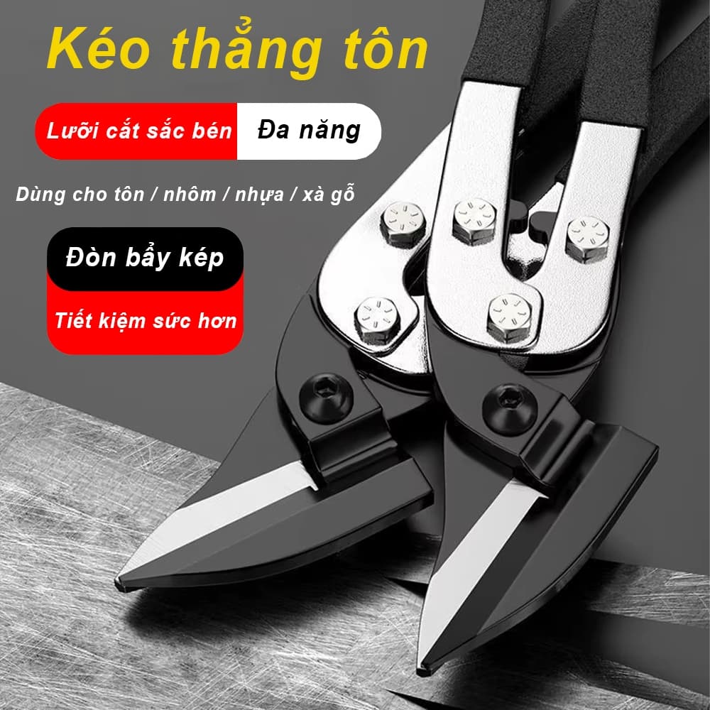 Kéo cắt kim loại đa năng 10 inch, cắt góc 45°, hoàn hảo cho tôn, nhôm, ống PVC, bền bỉ và chất lượng cao.