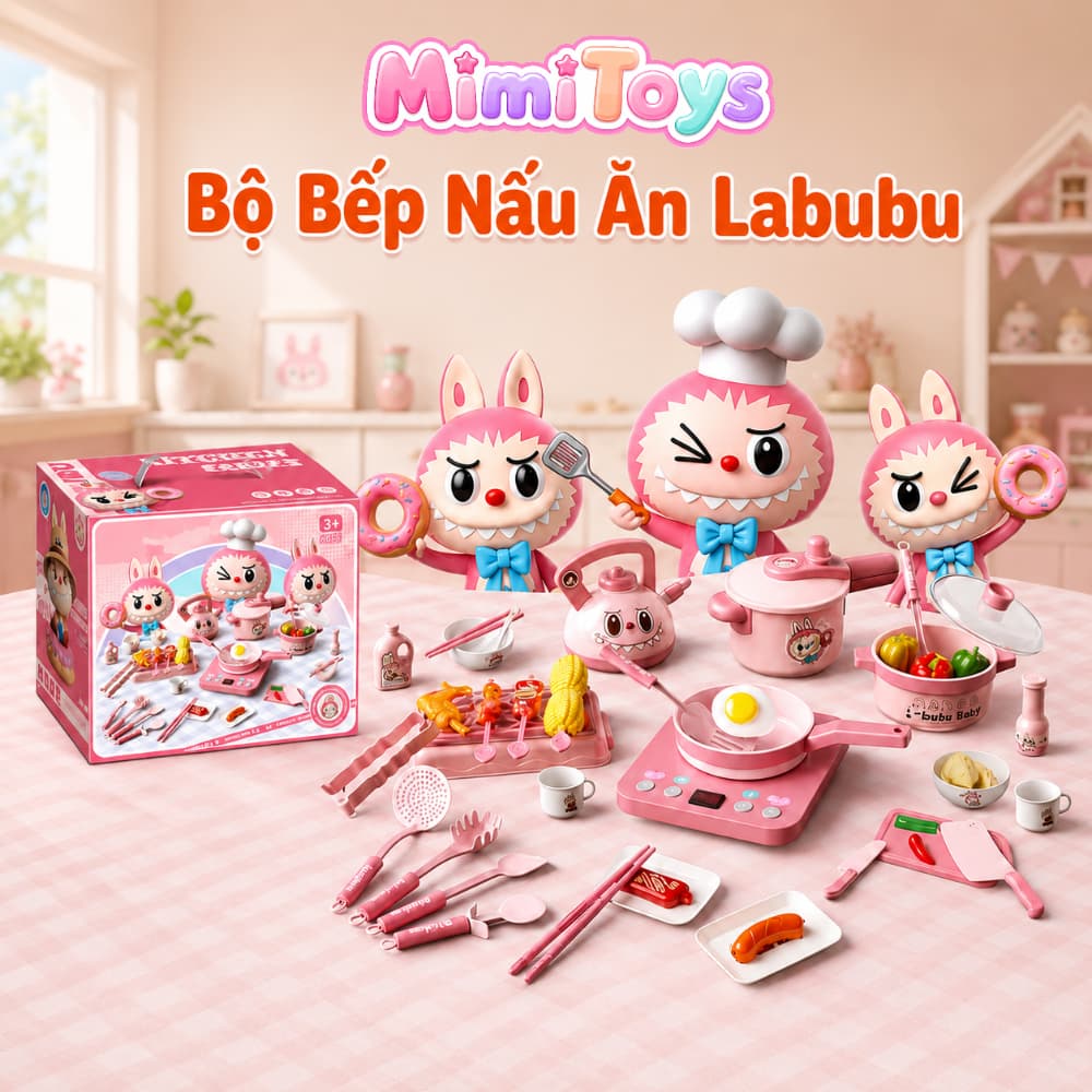 Bộ Bếp Mini Âm Thanh MimiToys Hình Gấu & Labubu - Đồ Chơi Nấu Ăn Nhỏ Gọn Cho Bé