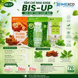 Tăm Chỉ Nha Khoa BIS-UP Sợi Kép Tinh Chất Bạc 70 Que/Túi – Làm Sạch Kẽ Răng, Thơm Miệng Bạc Hà/Quế/Trà Xanh 1