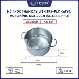 Nồi inox thân đáy liền Try-Ply Kaiyo, vung kính, size 20cm (Classic Pro) [KIC-6841] 2