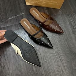Sục Bệt Mũi Nhọn Đính Đá Quai Ngang Da Mềm Đi Êm 6