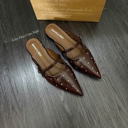 Sục Bệt Mũi Nhọn Đính Đá Quai Ngang Da Mềm Đi Êm 3