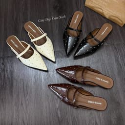 Sục Bệt Mũi Nhọn Đính Đá Quai Ngang Da Mềm Đi Êm 1