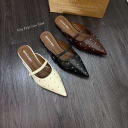 Sục Bệt Mũi Nhọn Đính Đá Quai Ngang Da Mềm Đi Êm 5
