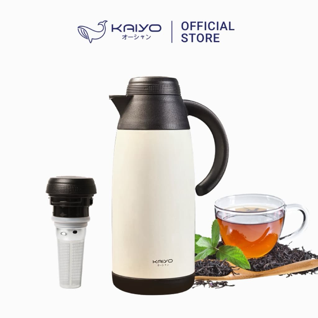 Phích pha trà giữ nhiệt 2 lớp inox có lõi lọc Kaiyo dung tích 1100ml, màu kem [mã KSV-3963]