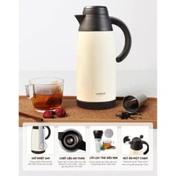 Phích pha trà giữ nhiệt 2 lớp inox có lõi lọc Kaiyo dung tích 1100ml, màu kem [mã KSV-3963] 3