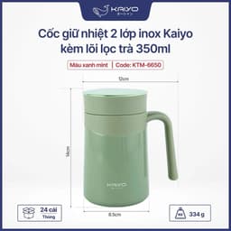 Cốc giữ nhiệt 2 lớp inox Kaiyo kèm lõi lọc trà 350ml, màu xanh mint [mã KTM-6650] 2