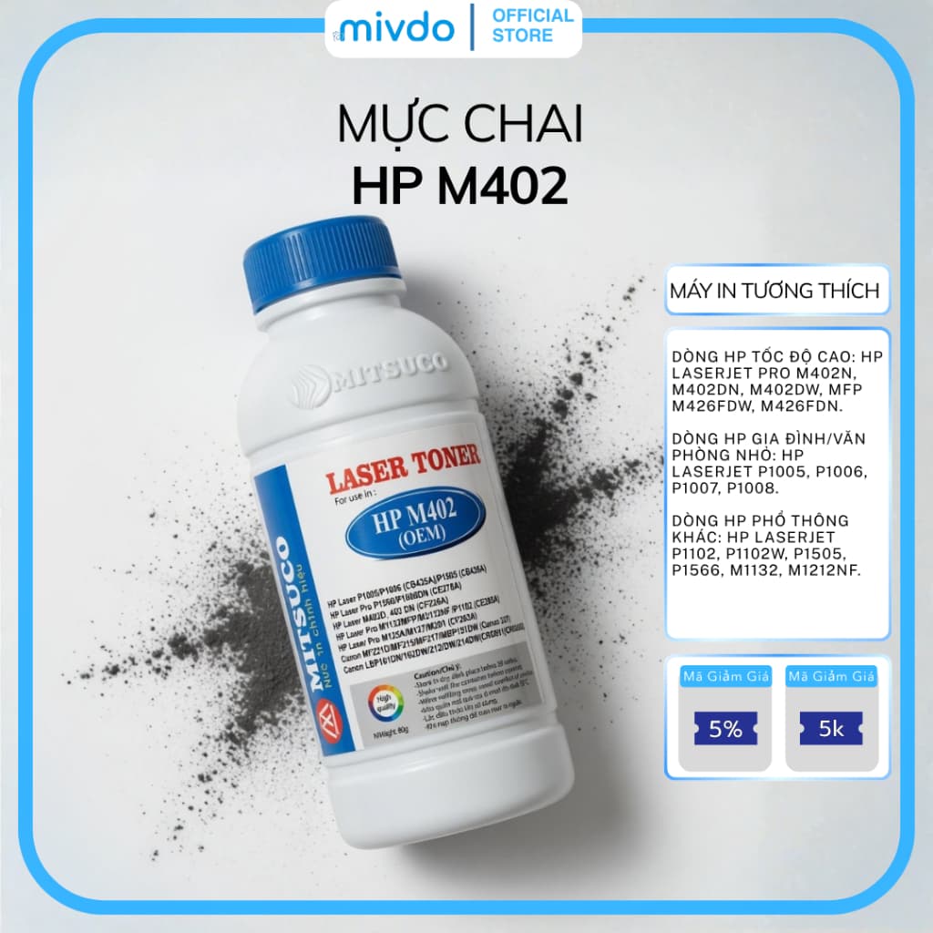 Mực Đổ HP M402 OEM 80G Dùng Cho HP 1005 1006 1102 M402 M426 In Sắc Nét Ổn Định Cao Cấp