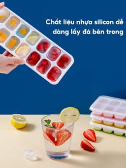 Combo 2/4 Khay đá Silicon 14 viên có nắp đậy, an toàn sạch sẽ, ngăn mùi tủ lạnh hiệu quả 12