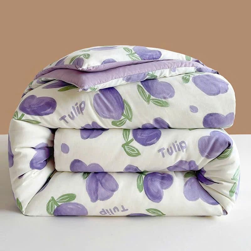 Chăn Phao Cotton Đũi Nhẹ Ấm, ẫu hoa tupip tím, Kích Thước 1m9x2m2,Trọng Lượng 2kg